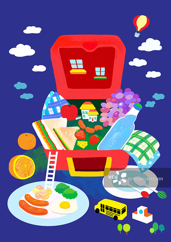 打开的野餐午餐盒图片素材