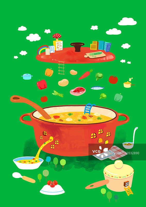 烹饪锅和食物配料图片素材