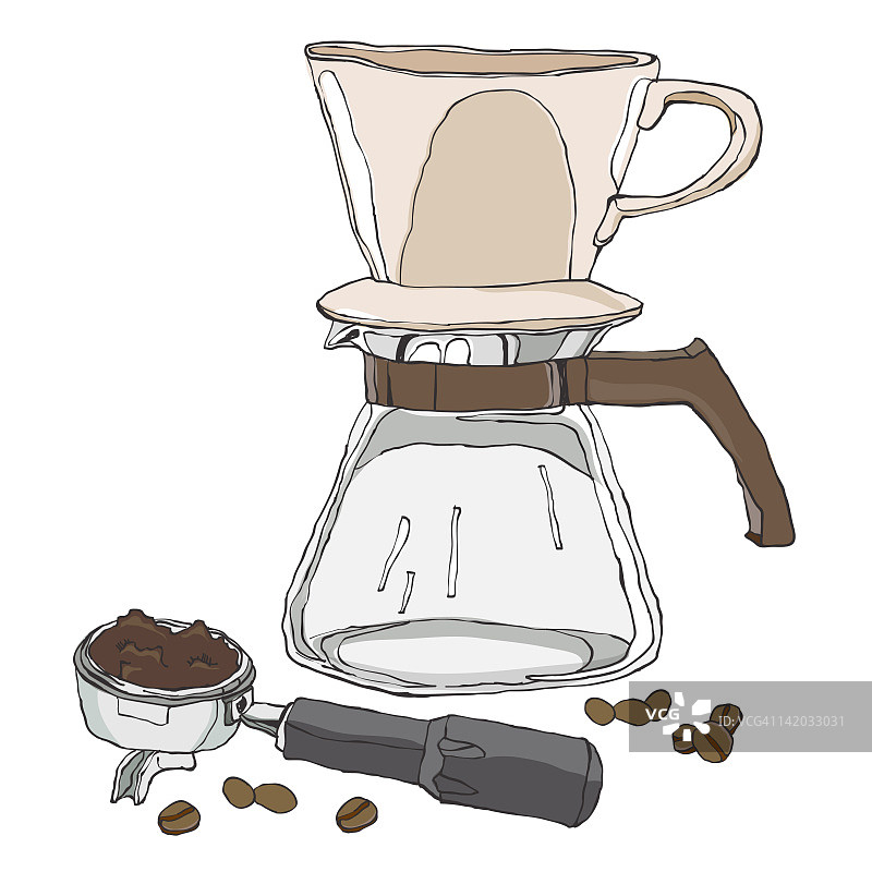 咖啡壶和新鲜咖啡豆图片素材