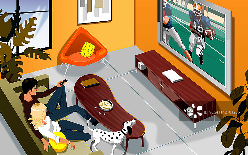 男人和女人在电视上看足球比赛图片素材