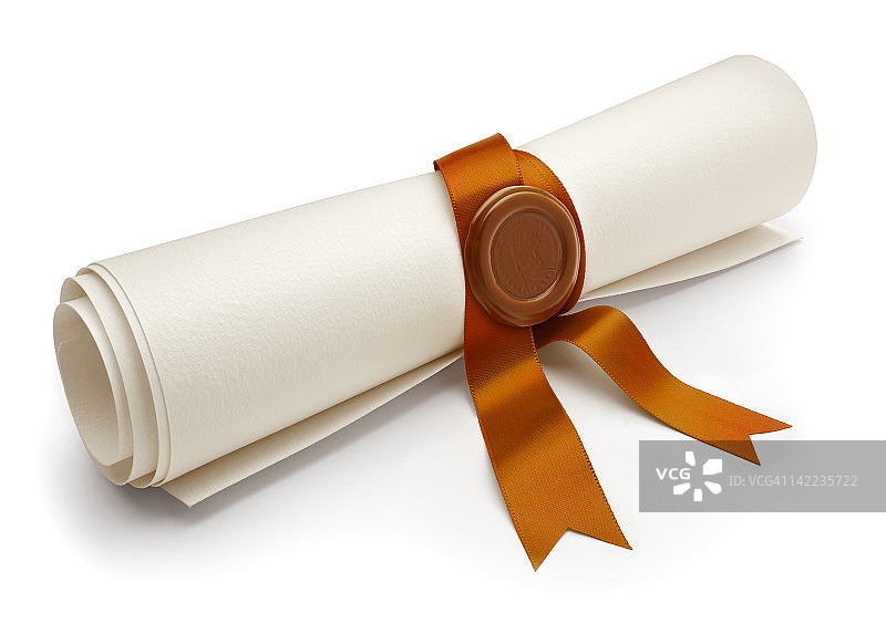 金色缎带印章卷轴斜视图图片素材