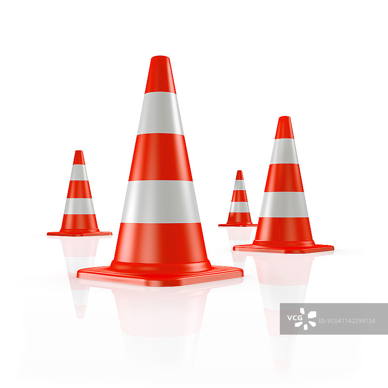 四个橙色交通锥图片素材