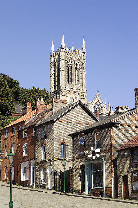 林肯郡林肯陡峭的山丘和大教堂，英国图片素材