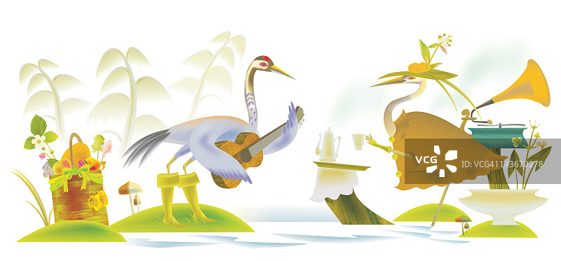 起重机与苍鹭图片素材