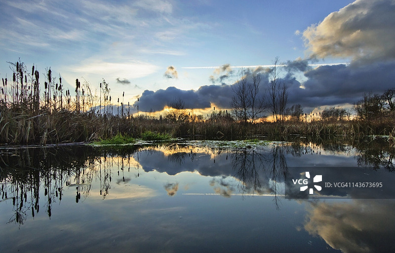 冬日池塘日落图片素材