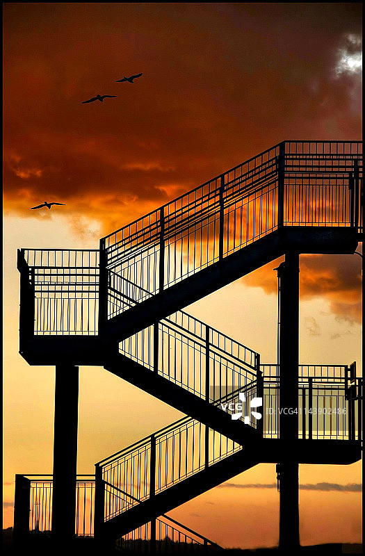 有鸟飞翔的楼梯图片素材