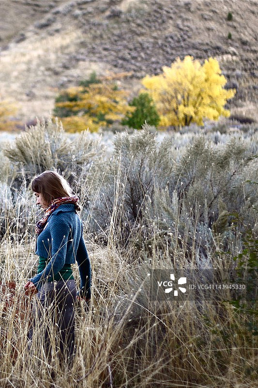 在蒿草丛中的女孩图片素材