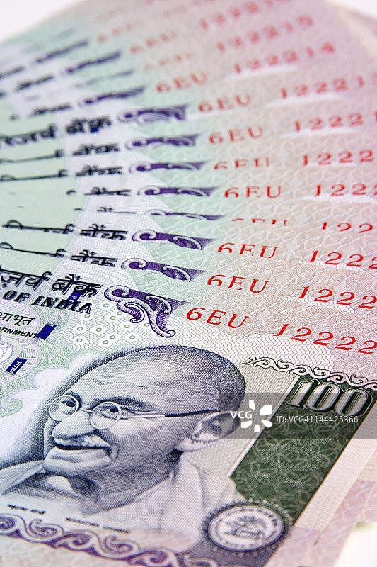 印度卢比纸币特写合集图片素材