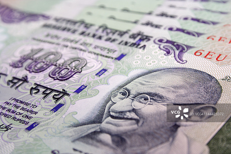 印度一百卢比特写图片素材