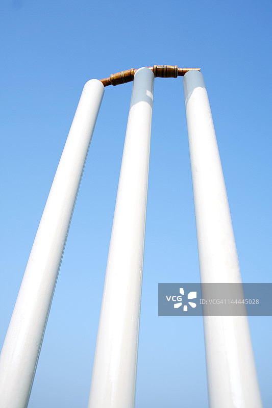 板球球门的低角度景观图片素材