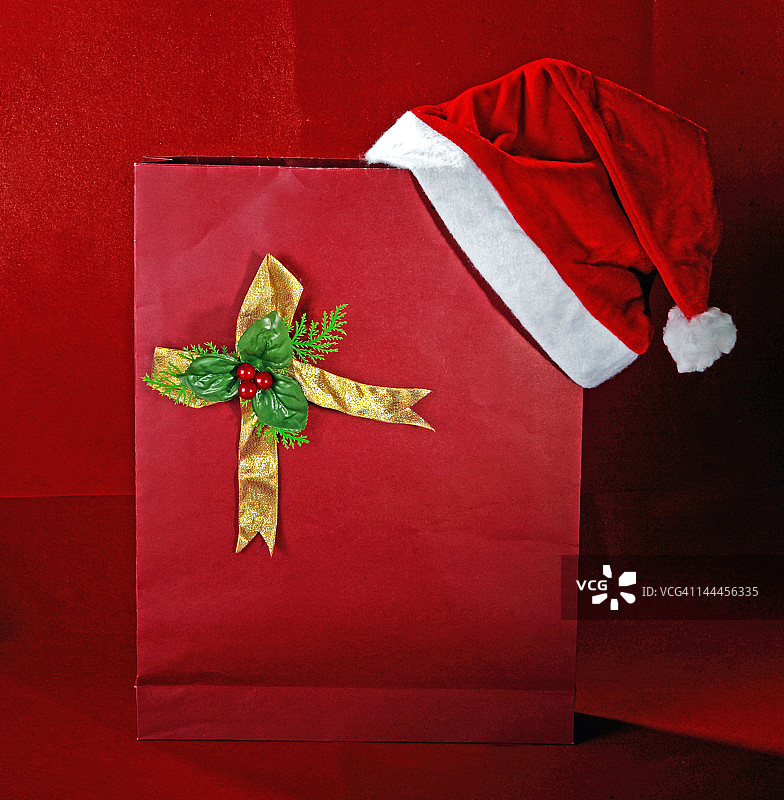 手提袋上的圣诞帽图片素材
