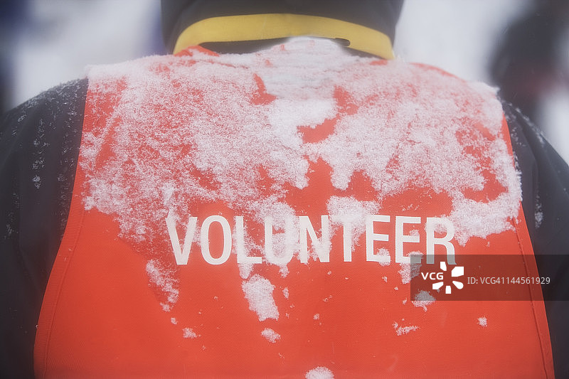 美国纽约州纽约市：带有志愿者文字的男子背影图片素材