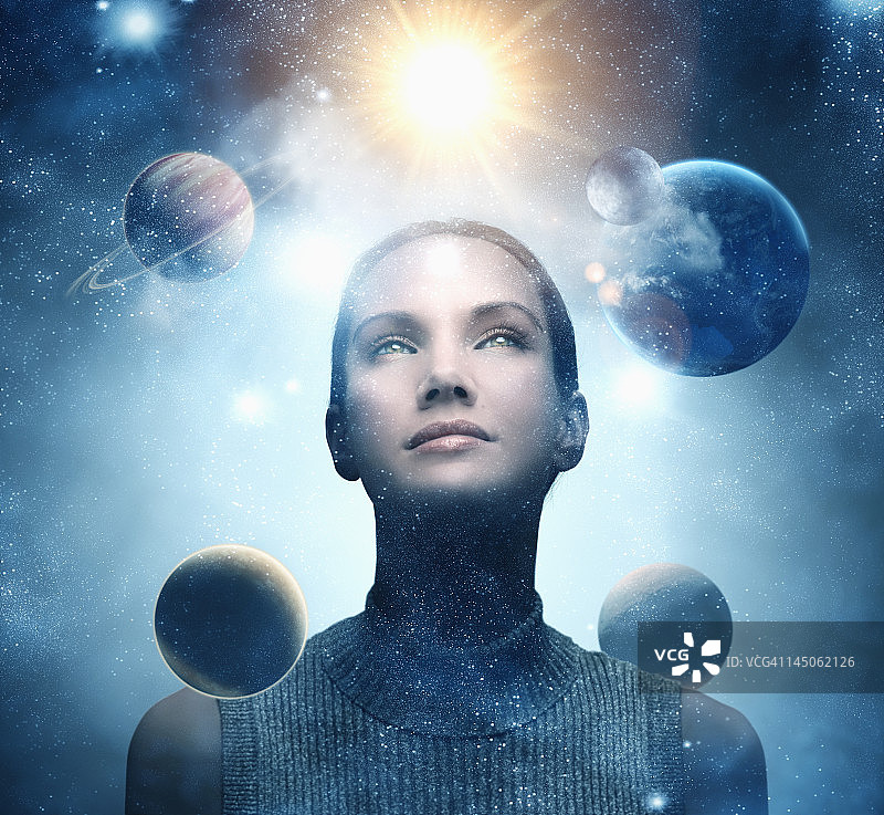 行星环绕太平洋岛民女人头部图片素材