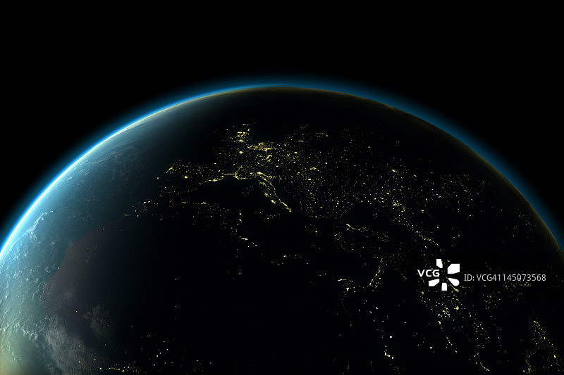 夜晚的欧洲灯光地球图片素材