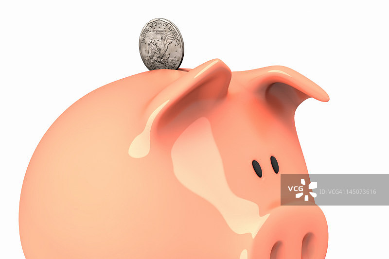 小猪储蓄罐和美元硬币图片素材