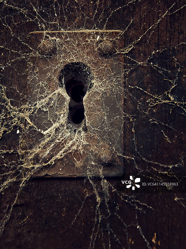 带有蜘蛛网的旧生锈锁图片素材