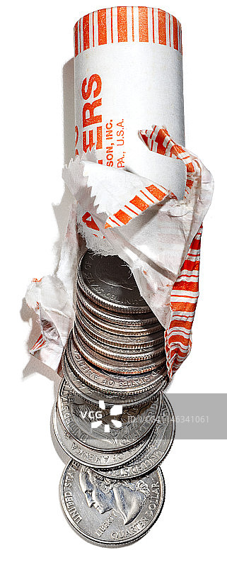 打开的硬币卷图片素材