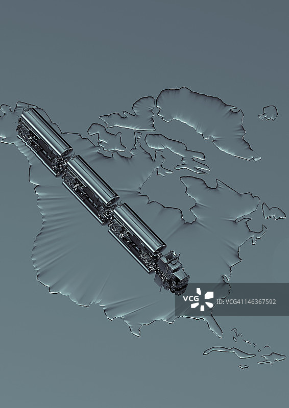 美国地图上的原油油罐车2.5D效果图片素材
