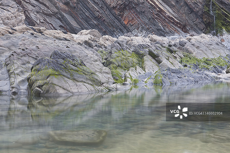 Sandymouth海滩的地质细节图片素材