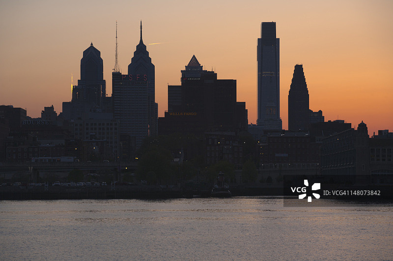 费城天际线日落图片素材