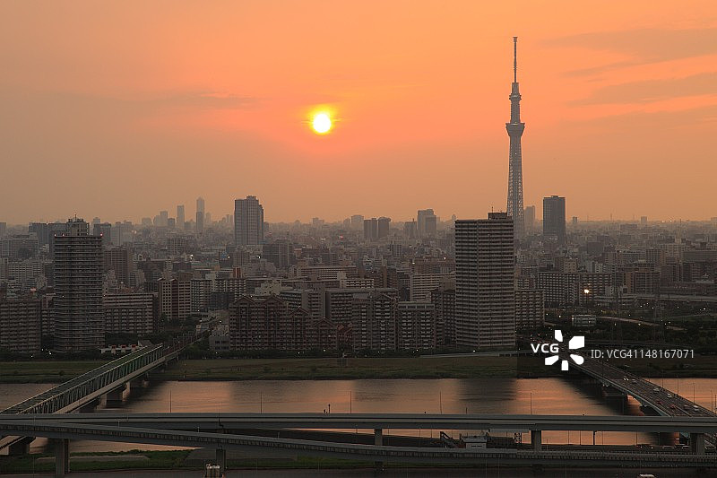 船堀塔的日落图片素材