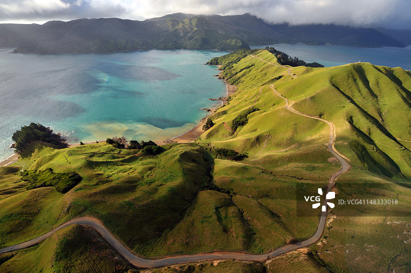 马尔堡峡湾航拍景观图片素材