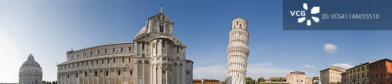 意大利托斯卡纳比萨主教座堂广场地标全景与比萨斜塔图片素材