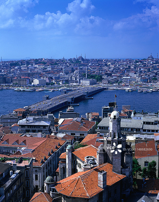 从加拉塔塔顶俯瞰加拉塔大桥和金角湾图片素材