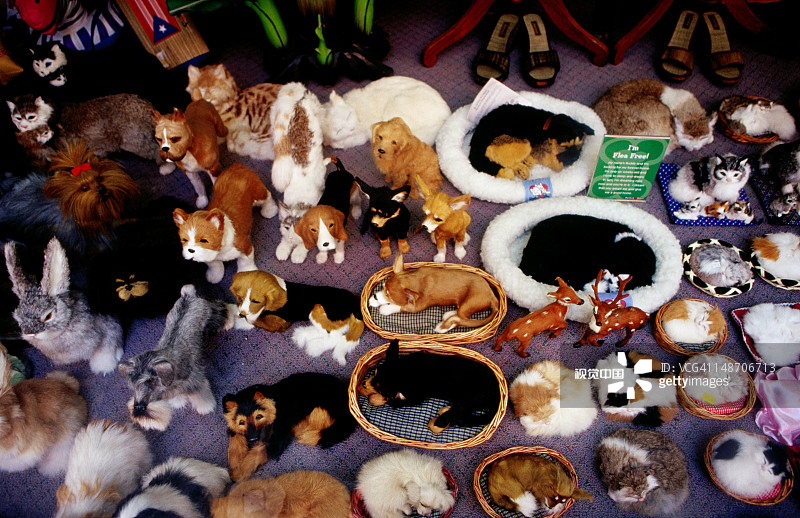 旧圣胡安商店橱窗里的动物玩具图片素材