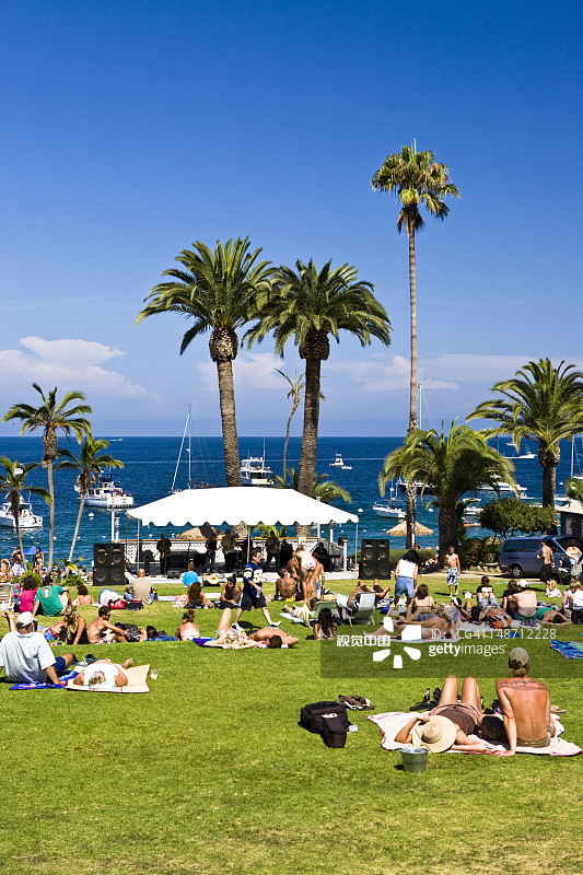 乐队在德斯坎索海滩俱乐部草坪上为观众演奏图片素材