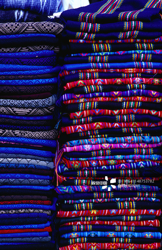 圣胡安查穆拉市政市场上展示的传统编织面料 - 圣克里斯托瓦尔-德拉斯卡萨斯，恰帕斯图片素材
