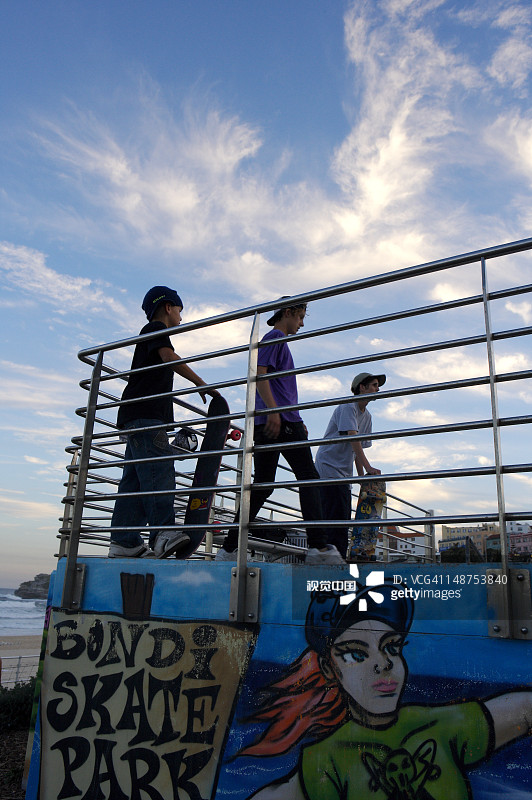 在邦迪滑板公园玩耍的孩子们图片素材