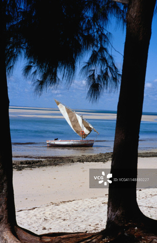 维兰库洛海滩上的传统单桅帆船图片素材
