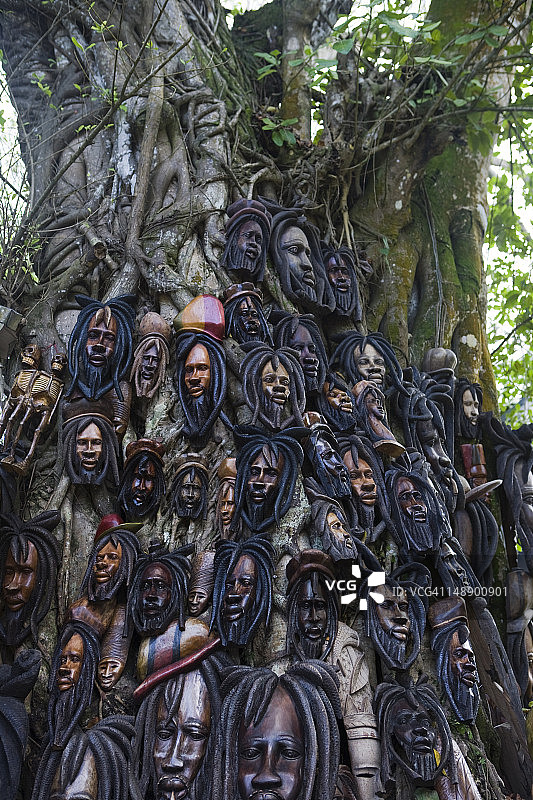 邓恩河瀑布入口处的鲍勃·马利树装饰品图片素材