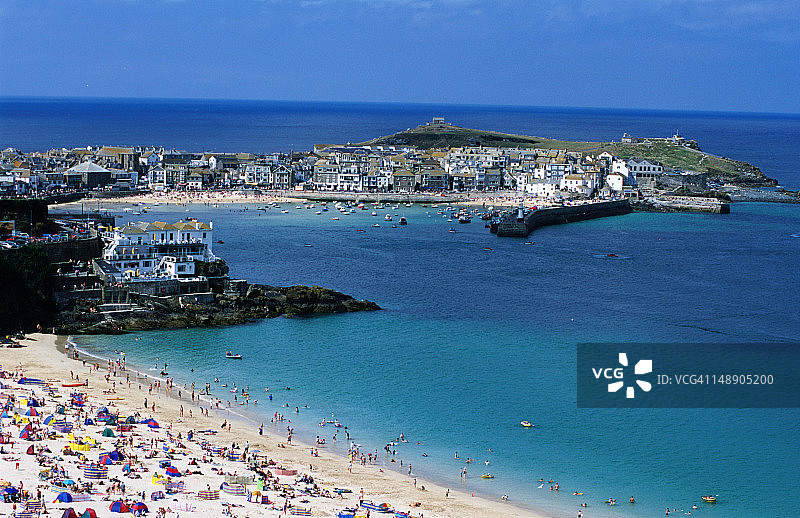 波特明斯特海滩和圣艾夫斯俯瞰图片素材