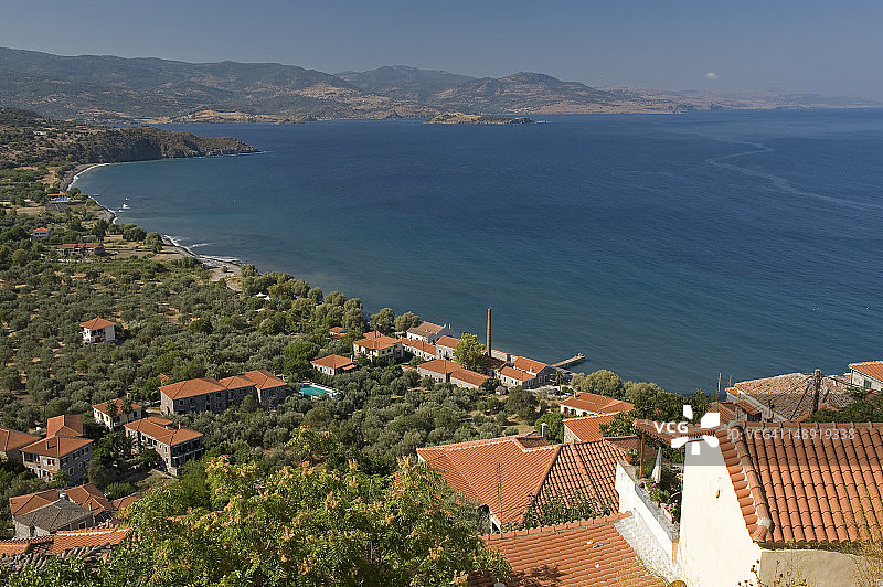 莫利沃斯村庄和海岸线概览图片素材