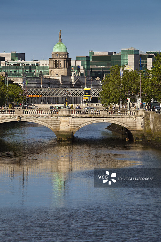 沿利菲河眺望奥康奈尔桥、海关大楼和国际金融服务中心图片素材