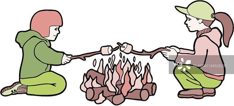 女孩们烤棉花糖图片素材