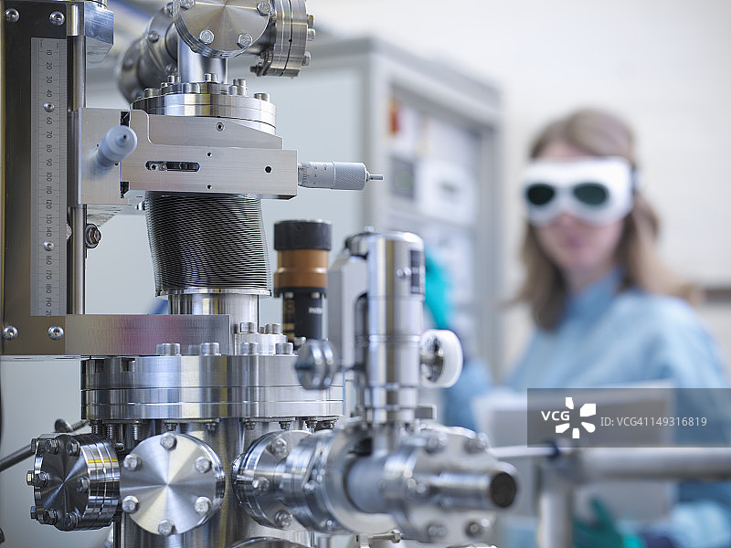 材料科学腔室上的波纹管特写图片素材