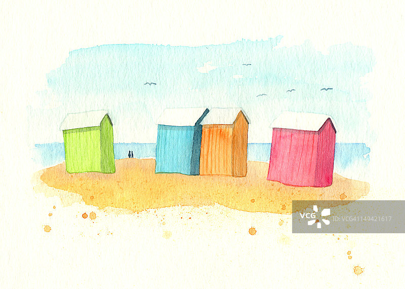 彩色海滩小屋图片素材