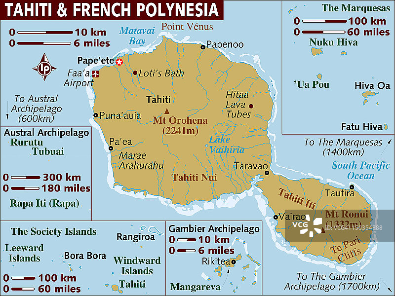 塔希提岛和法属波利尼西亚地图图片素材