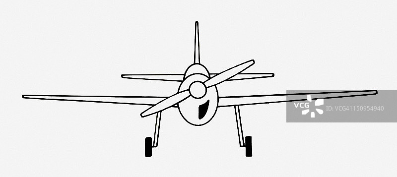 黑白插画：单翼中单翼螺旋桨飞机图片素材