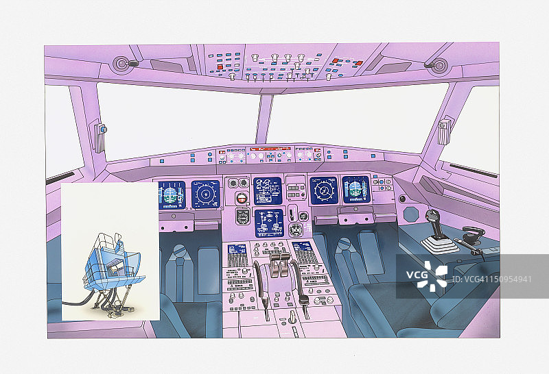 飞机驾驶舱和飞行模拟器插画图片素材