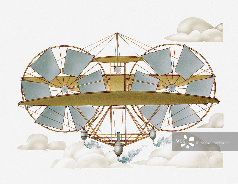 托马斯·莫伊1875年双翼单翼飞机“空中蒸汽机”插画图片素材