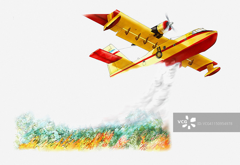 加拿大CL-215消防飞机空中作业插画图片素材