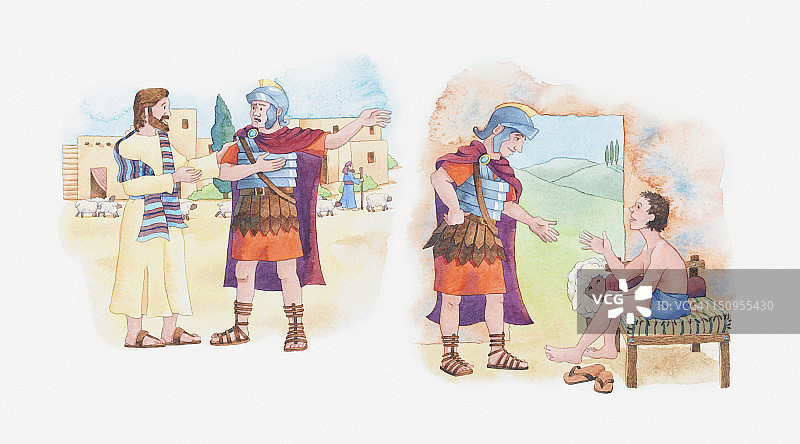 圣经场景：马太福音8章，耶稣治愈罗马士兵的仆人图片素材