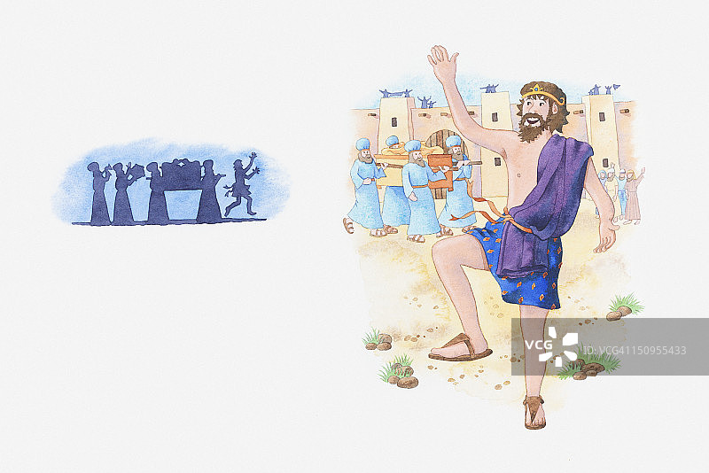 大卫成为以色列国王约柜到耶路撒冷庆祝插画图片素材