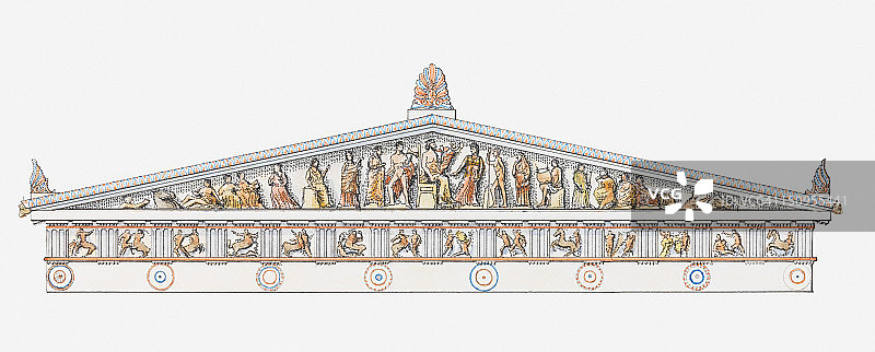 雅典娜诞生的帕特农神庙东面重建插画图片素材