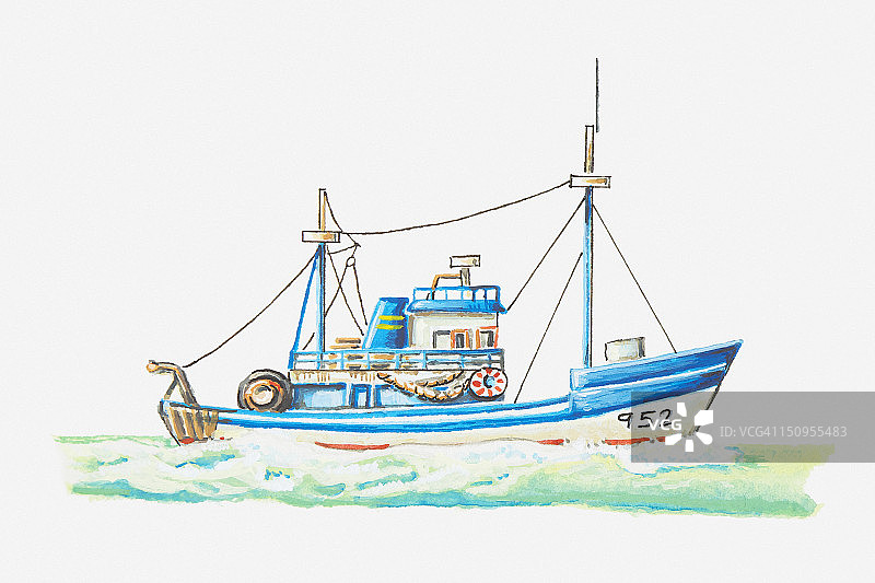 海上小渔船插画图片素材