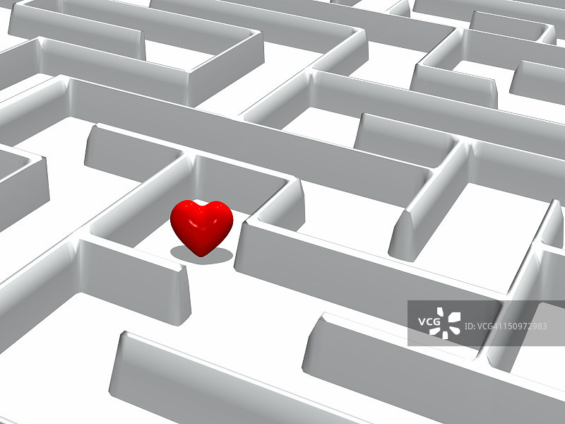 数字生成的迷宫主题红色心形背景图片素材
